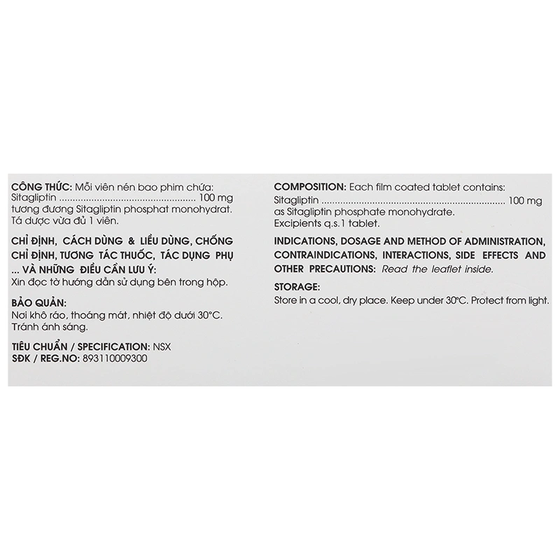 Sitagliptin - 5A Farma 100mg kiểm soát đường huyết ở bệnh đái tháo đường type 2  (3 vỉ x 10 viên) - 7